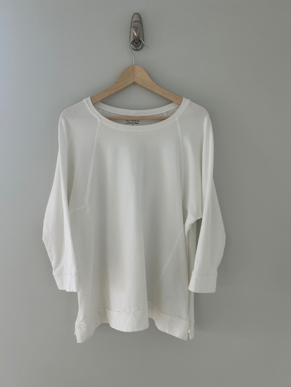 Eileen Fisher Organic Cotton Raglan Sleeve Side Zip Top in White Sz L - EUC